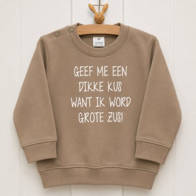 beige, Sweater, Trui, dikke, kus, word, grote, zus, wit, tekst
